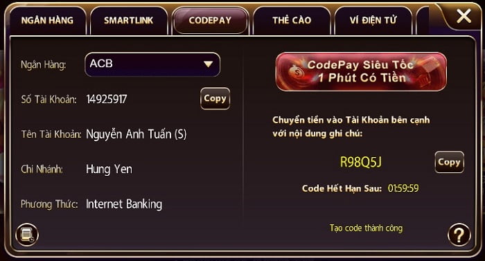 Nạp tiền vào thẻ Vn138 bằng thẻ trả trước di động - Vn138